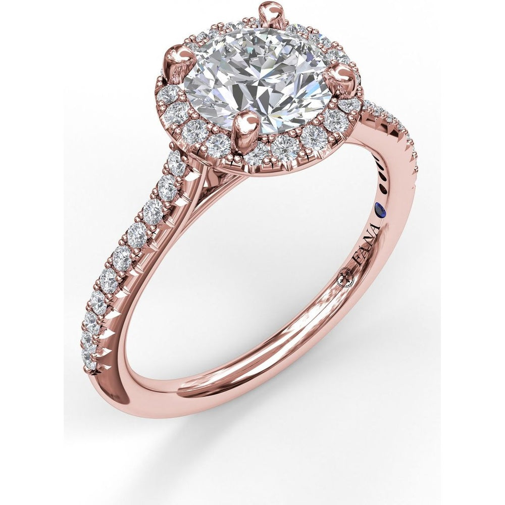 Round Halo Engagement Ring Setting with Pavé Diamond Band by Fana - 0.32 Carat Total Diamond Weight