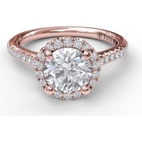 Round Halo Engagement Ring Setting with Pavé Diamond Band by Fana - 0.32 Carat Total Diamond Weight