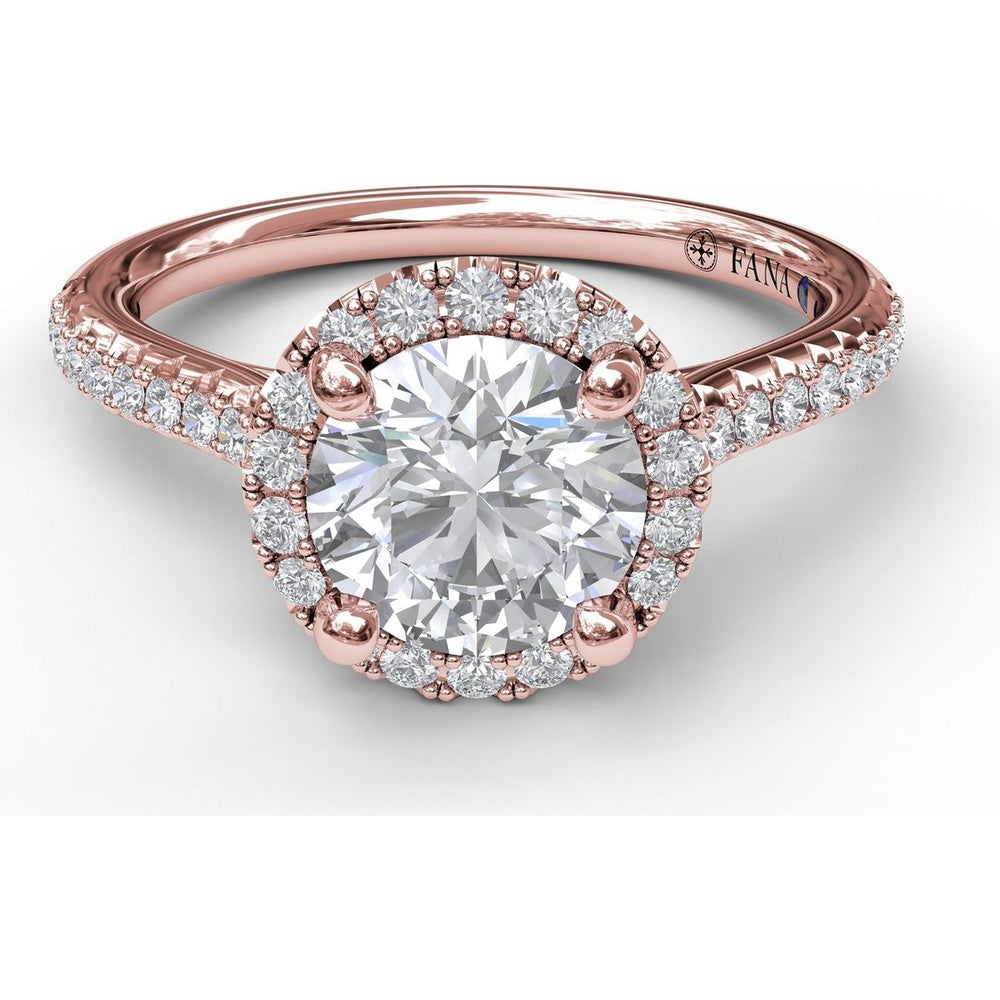 Round Halo Engagement Ring Setting with Pavé Diamond Band by Fana - 0.32 Carat Total Diamond Weight