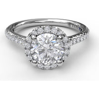 Round Halo Engagement Ring Setting with Pavé Diamond Band by Fana - 0.32 Carat Total Diamond Weight