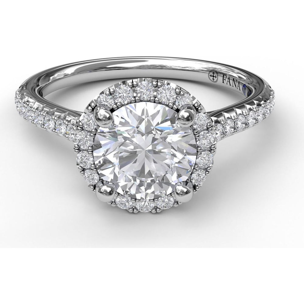 Round Halo Engagement Ring Setting with Pavé Diamond Band by Fana - 0.32 Carat Total Diamond Weight