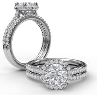 Round Halo Engagement Ring Setting with Pavé Diamond Band by Fana - 0.32 Carat Total Diamond Weight
