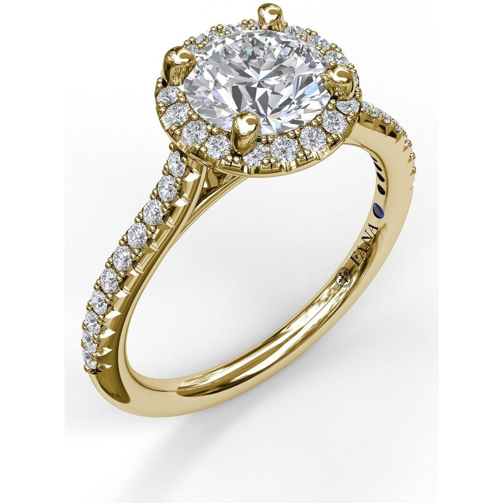 Round Halo Engagement Ring Setting with Pavé Diamond Band by Fana - 0.32 Carat Total Diamond Weight