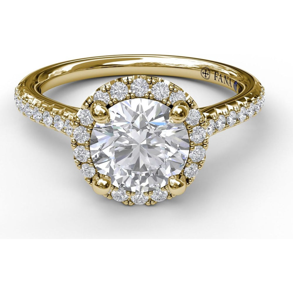 Round Halo Engagement Ring Setting with Pavé Diamond Band by Fana - 0.32 Carat Total Diamond Weight