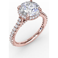 Round Halo Engagement Ring Setting with Shared-Prong Diamonds and Geometric Undercarriage - 0.51 Carat Total Accent Diamond Weight by Fana