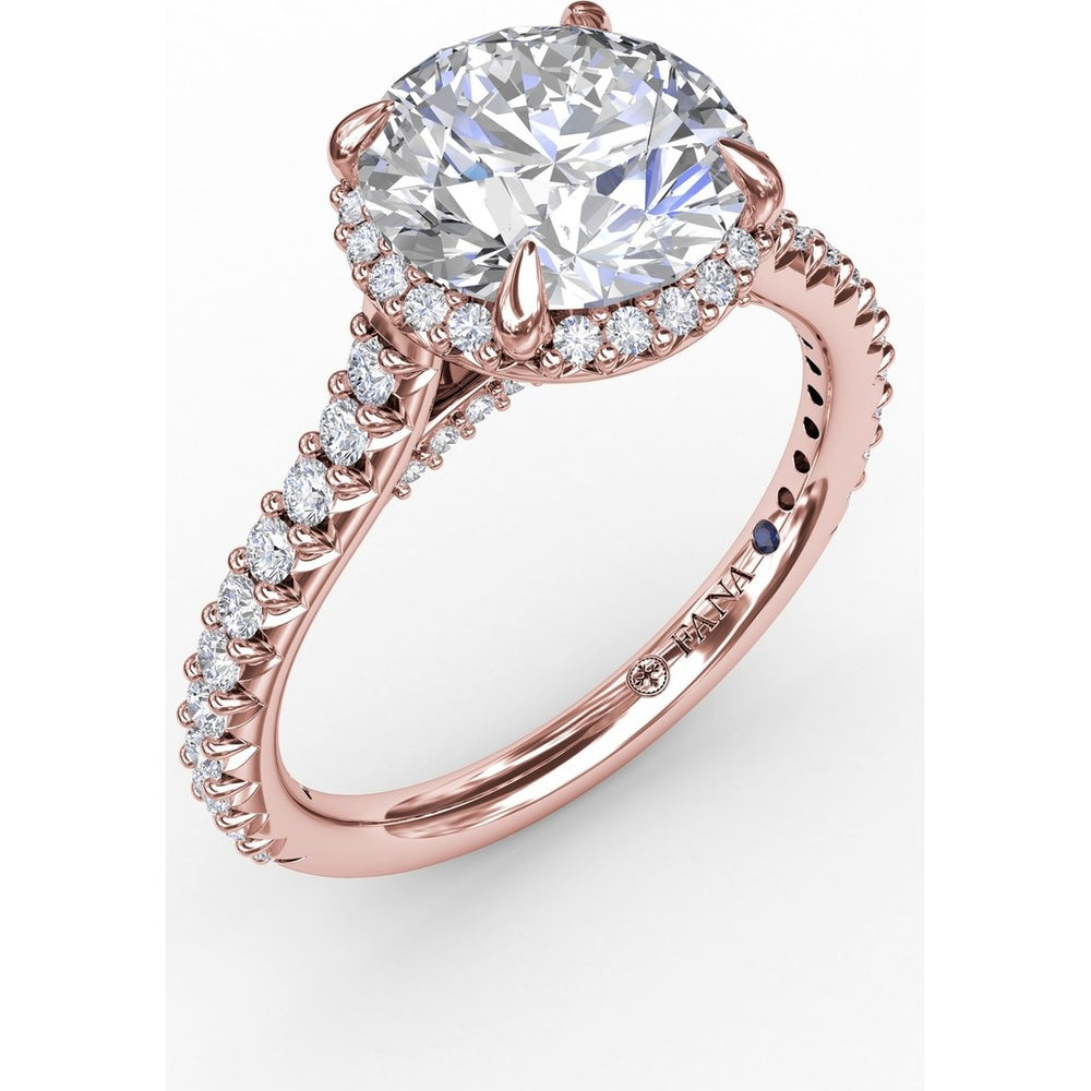 Round Halo Engagement Ring Setting with Shared-Prong Diamonds and Geometric Undercarriage - 0.51 Carat Total Accent Diamond Weight by Fana