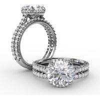 Round Halo Engagement Ring Setting with Shared-Prong Diamonds and Geometric Undercarriage - 0.51 Carat Total Accent Diamond Weight by Fana