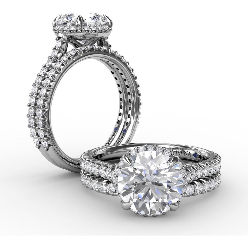 Round Halo Engagement Ring Setting with Shared-Prong Diamonds and Geometric Undercarriage - 0.51 Carat Total Accent Diamond Weight by Fana