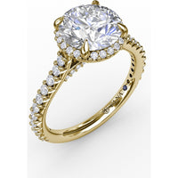 Round Halo Engagement Ring Setting with Shared-Prong Diamonds and Geometric Undercarriage - 0.51 Carat Total Accent Diamond Weight by Fana
