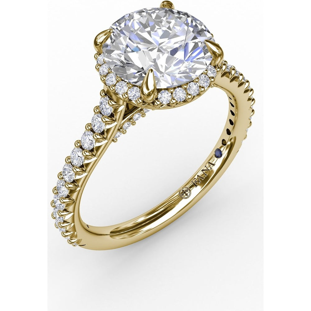 Round Halo Engagement Ring Setting with Shared-Prong Diamonds and Geometric Undercarriage - 0.51 Carat Total Accent Diamond Weight by Fana