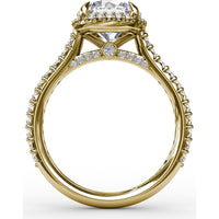 Round Halo Engagement Ring Setting with Shared-Prong Diamonds and Geometric Undercarriage - 0.51 Carat Total Accent Diamond Weight by Fana