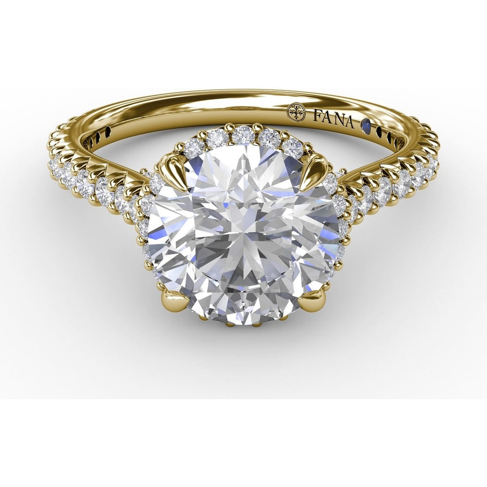Round Halo Engagement Ring Setting with Shared-Prong Diamonds and Geometric Undercarriage - 0.51 Carat Total Accent Diamond Weight by Fana