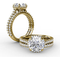 Round Halo Engagement Ring Setting with Shared-Prong Diamonds and Geometric Undercarriage - 0.51 Carat Total Accent Diamond Weight by Fana