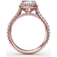 Round Halo Engagement Ring Setting with Shared-Prong Diamonds and Geometric Undercarriage - 0.51 Carat Total Accent Diamond Weight by Fana