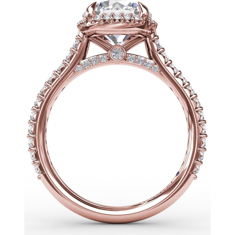 Round Halo Engagement Ring Setting with Shared-Prong Diamonds and Geometric Undercarriage - 0.51 Carat Total Accent Diamond Weight by Fana