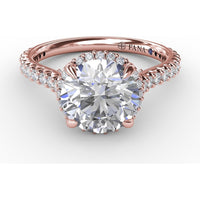 Round Halo Engagement Ring Setting with Shared-Prong Diamonds and Geometric Undercarriage - 0.51 Carat Total Accent Diamond Weight by Fana