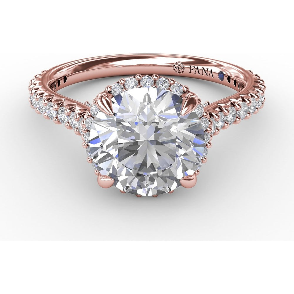 Round Halo Engagement Ring Setting with Shared-Prong Diamonds and Geometric Undercarriage - 0.51 Carat Total Accent Diamond Weight by Fana
