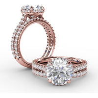 Round Halo Engagement Ring Setting with Shared-Prong Diamonds and Geometric Undercarriage - 0.51 Carat Total Accent Diamond Weight by Fana