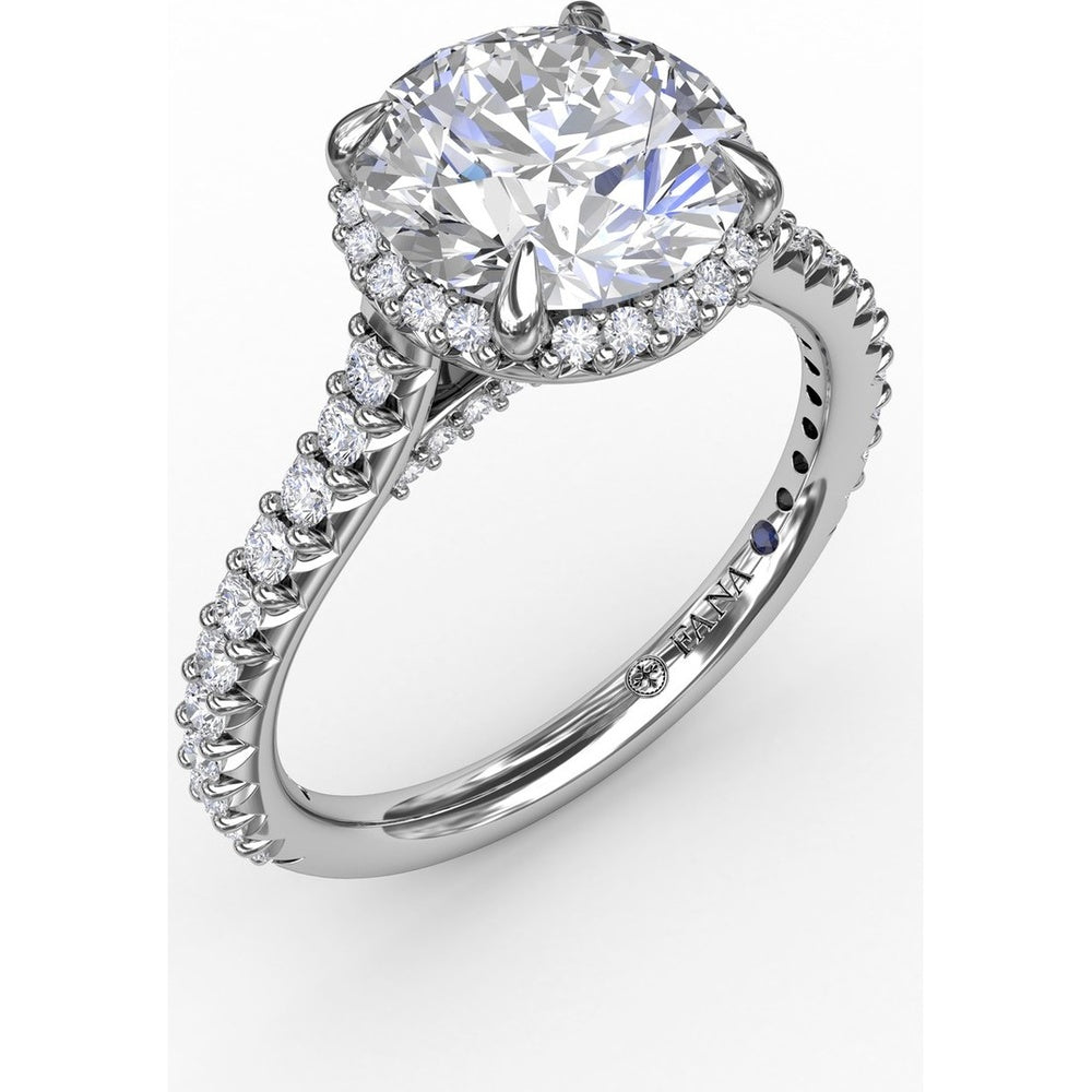 Round Halo Engagement Ring Setting with Shared-Prong Diamonds and Geometric Undercarriage - 0.51 Carat Total Accent Diamond Weight by Fana