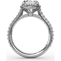 Round Halo Engagement Ring Setting with Shared-Prong Diamonds and Geometric Undercarriage - 0.51 Carat Total Accent Diamond Weight by Fana