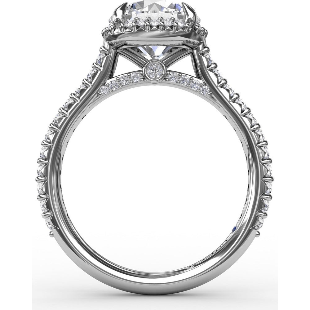 Round Halo Engagement Ring Setting with Shared-Prong Diamonds and Geometric Undercarriage - 0.51 Carat Total Accent Diamond Weight by Fana