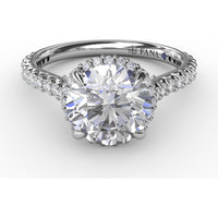 Round Halo Engagement Ring Setting with Shared-Prong Diamonds and Geometric Undercarriage - 0.51 Carat Total Accent Diamond Weight by Fana
