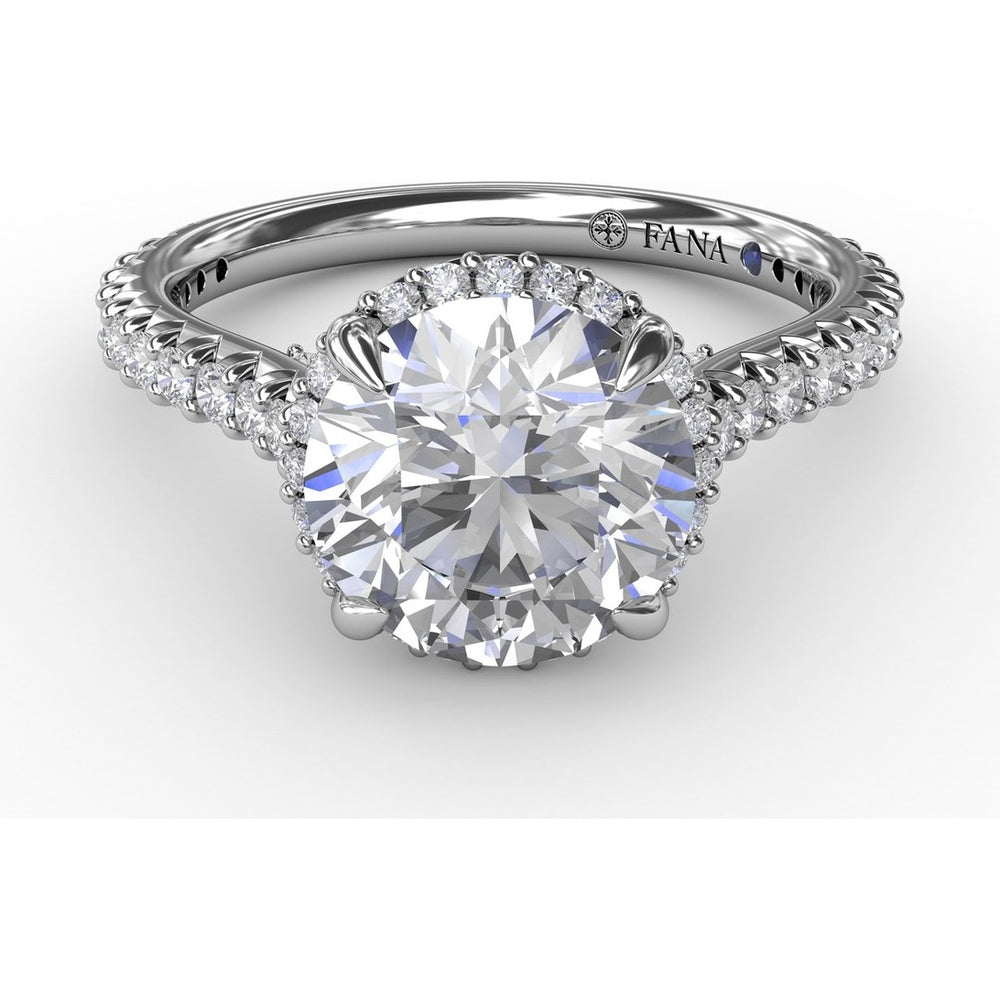 Round Halo Engagement Ring Setting with Shared-Prong Diamonds and Geometric Undercarriage - 0.51 Carat Total Accent Diamond Weight by Fana