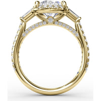Round Halo Engagement Ring Setting with Tapered Baguettes and Pavé Band by Fana - 0.69 Carat Total Diamond Weight