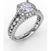 Round Halo Engagement Ring Setting with Triple-Row Pavé Diamond Band by Fana - 0.89 Carat Total Diamond Weight