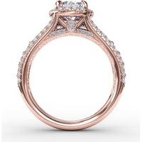 Round Halo Engagement Ring Setting with Triple-Row Pavé Diamond Band by Fana - 0.89 Carat Total Diamond Weight