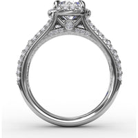 Round Halo Engagement Ring Setting with Triple-Row Pavé Diamond Band by Fana - 0.89 Carat Total Diamond Weight