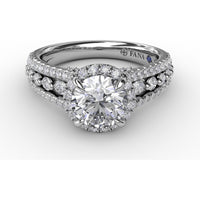 Round Halo Engagement Ring Setting with Triple-Row Pavé Diamond Band by Fana - 0.89 Carat Total Diamond Weight