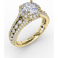 Round Halo Engagement Ring Setting with Triple-Row Pavé Diamond Band by Fana - 0.89 Carat Total Diamond Weight
