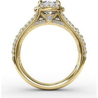 Round Halo Engagement Ring Setting with Triple-Row Pavé Diamond Band by Fana - 0.89 Carat Total Diamond Weight