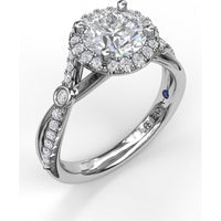 Round Halo Engagement Ring Setting with Twisted Pavé Band and Bezel Accent by Fana - 0.33 Carat Total Diamond Weight