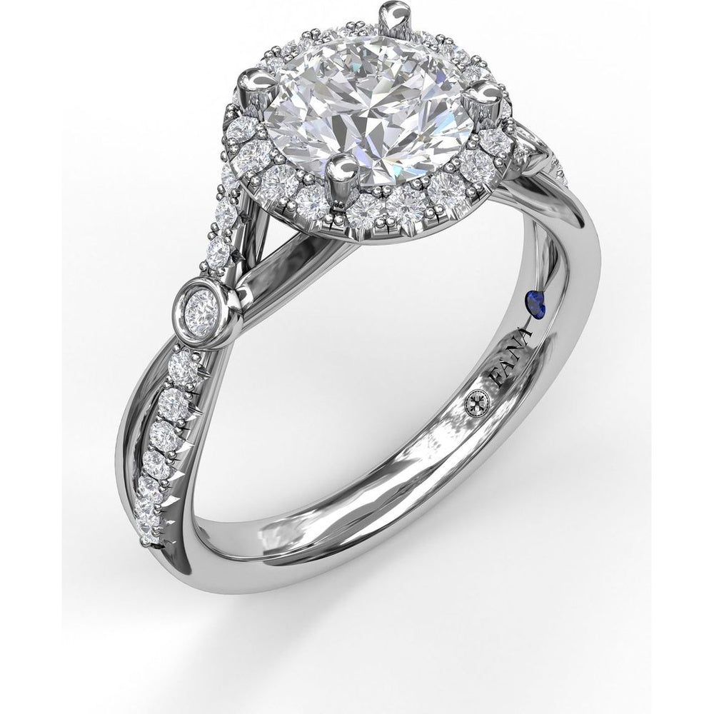 Round Halo Engagement Ring Setting with Twisted Pavé Band and Bezel Accent by Fana - 0.33 Carat Total Diamond Weight