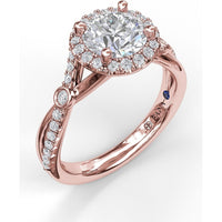 Round Halo Engagement Ring Setting with Twisted Pavé Band and Bezel Accent by Fana - 0.33 Carat Total Diamond Weight