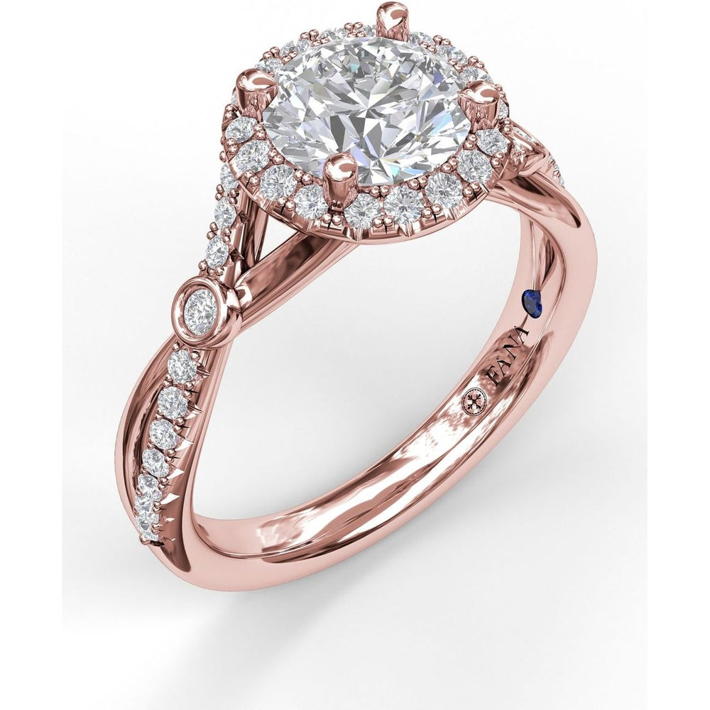 Round Halo Engagement Ring Setting with Twisted Pavé Band and Bezel Accent by Fana - 0.33 Carat Total Diamond Weight