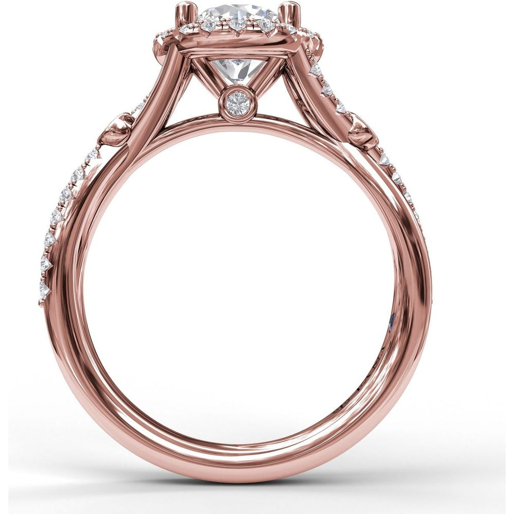 Round Halo Engagement Ring Setting with Twisted Pavé Band and Bezel Accent by Fana - 0.33 Carat Total Diamond Weight