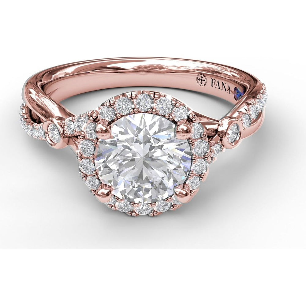 Round Halo Engagement Ring Setting with Twisted Pavé Band and Bezel Accent by Fana - 0.33 Carat Total Diamond Weight