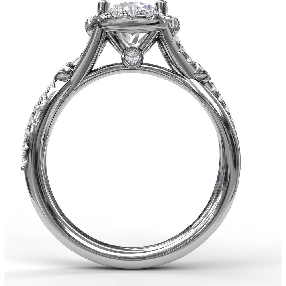 Round Halo Engagement Ring Setting with Twisted Pavé Band and Bezel Accent by Fana - 0.33 Carat Total Diamond Weight