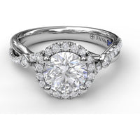 Round Halo Engagement Ring Setting with Twisted Pavé Band and Bezel Accent by Fana - 0.33 Carat Total Diamond Weight