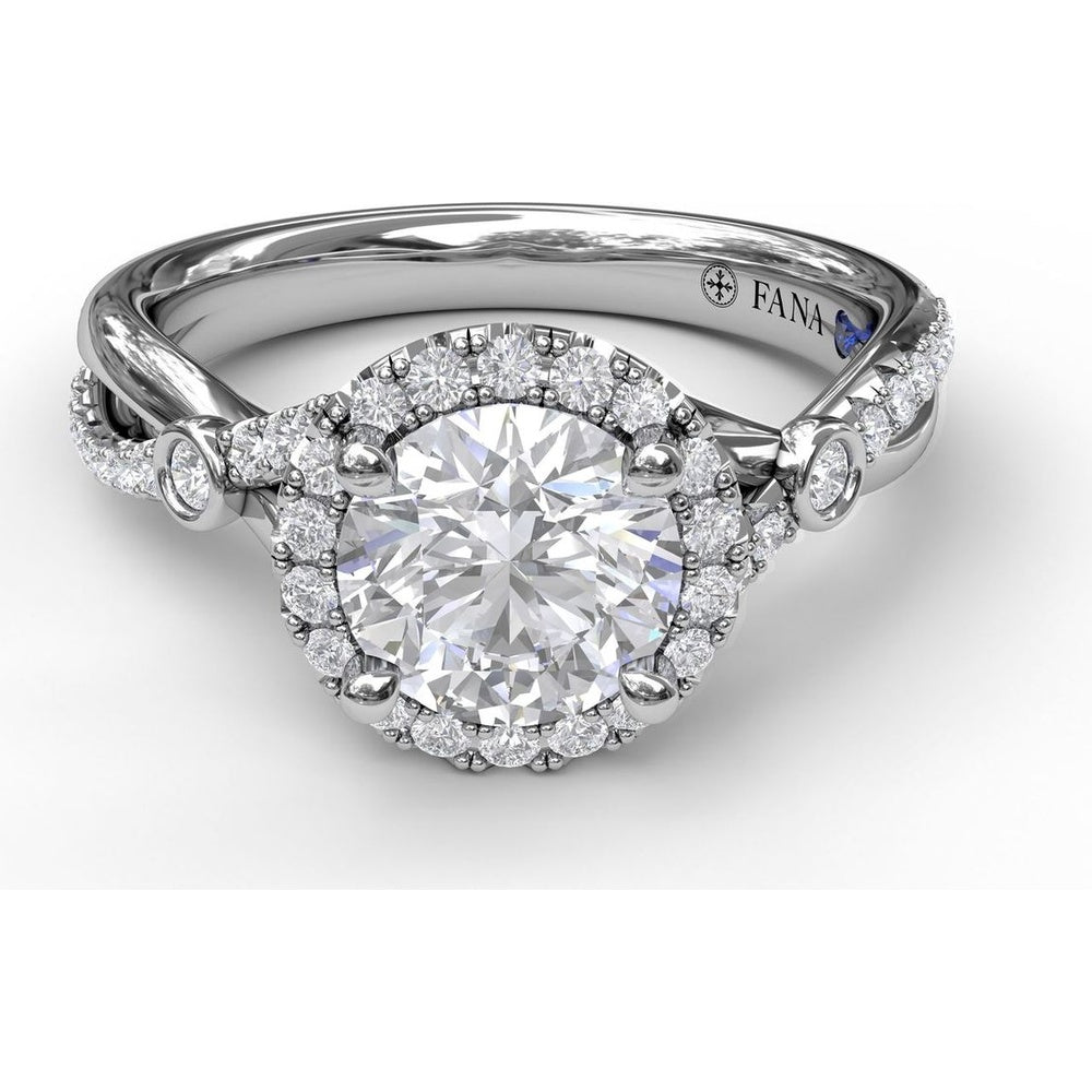 Round Halo Engagement Ring Setting with Twisted Pavé Band and Bezel Accent by Fana - 0.33 Carat Total Diamond Weight