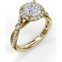 Round Halo Engagement Ring Setting with Twisted Pavé Band and Bezel Accent by Fana - 0.33 Carat Total Diamond Weight