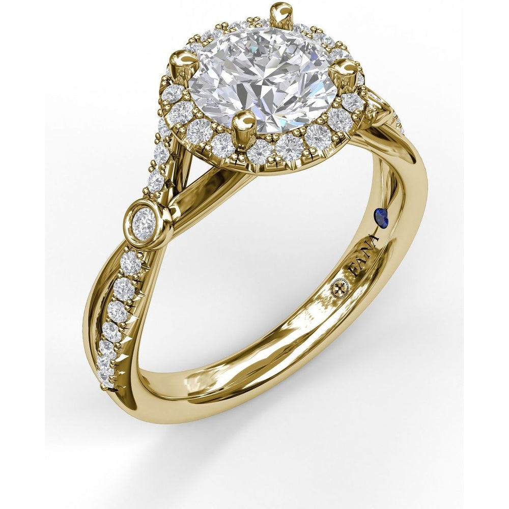 Round Halo Engagement Ring Setting with Twisted Pavé Band and Bezel Accent by Fana - 0.33 Carat Total Diamond Weight
