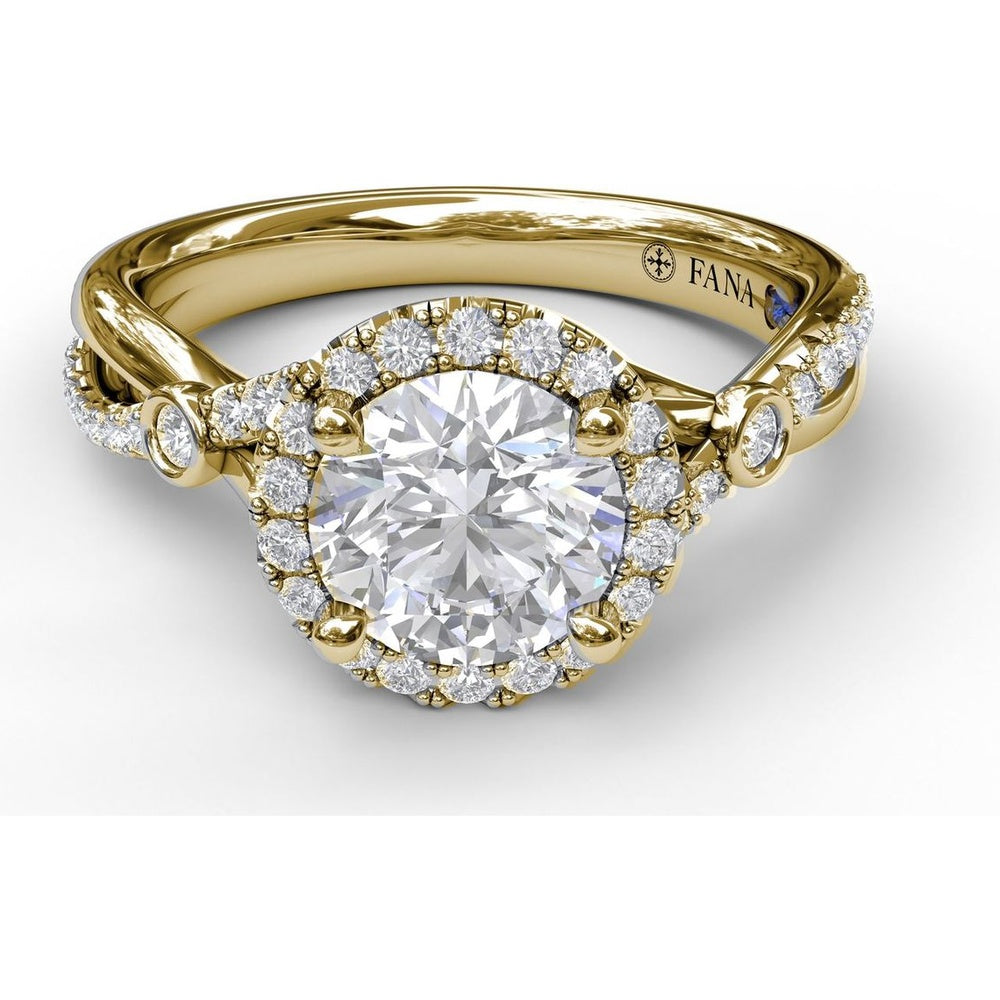 Round Halo Engagement Ring Setting with Twisted Pavé Band and Bezel Accent by Fana - 0.33 Carat Total Diamond Weight