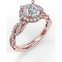 Round Halo Engagement Ring Setting with Twisted Pavé Split Shank by Fana - 0.39 Carat Total Diamond Weight