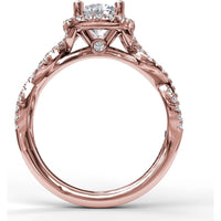 Round Halo Engagement Ring Setting with Twisted Pavé Split Shank by Fana - 0.39 Carat Total Diamond Weight