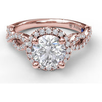Round Halo Engagement Ring Setting with Twisted Pavé Split Shank by Fana - 0.39 Carat Total Diamond Weight