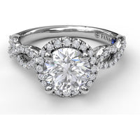 Round Halo Engagement Ring Setting with Twisted Pavé Split Shank by Fana - 0.39 Carat Total Diamond Weight